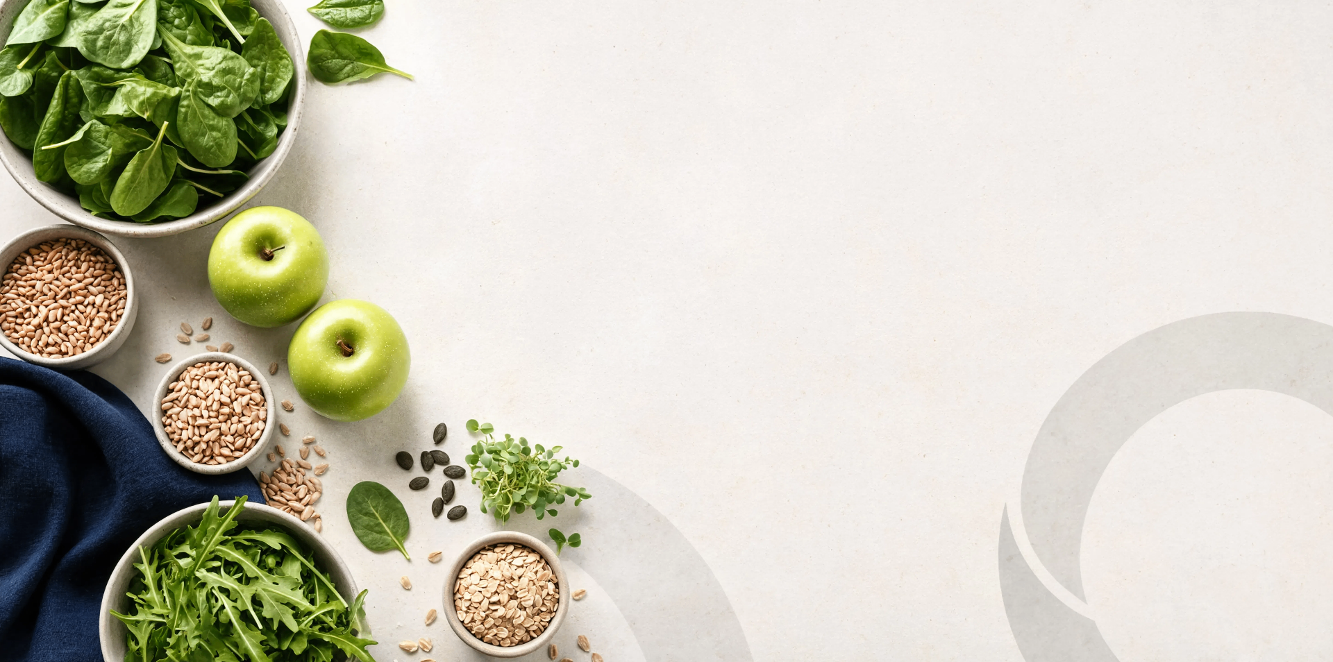 Fresh ingredients laid out — vegetables, herbs, and grains